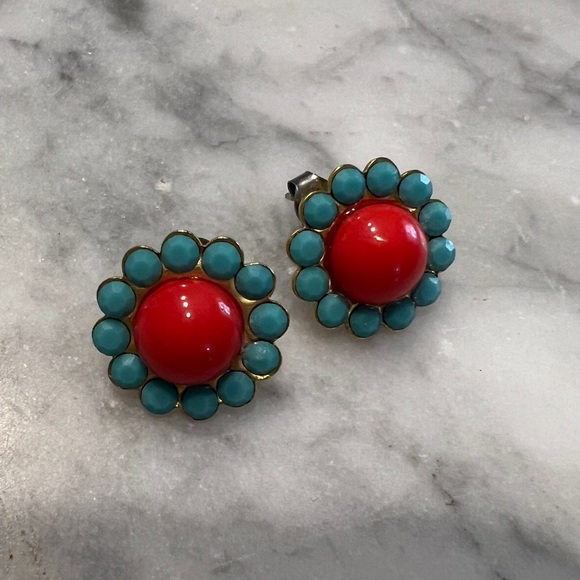 Jewelry - Coral & Turquoise Stud Earrings